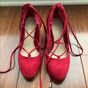 Red strappy pump with block heels size 5 M